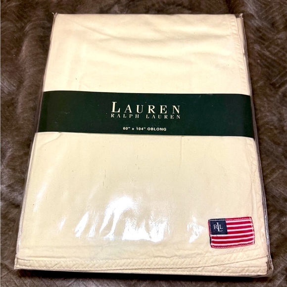 Vintage Ralph Lauren Tablecloth Oblong Cream USA Flag Patriot Sealed New - Picture 1 of 9